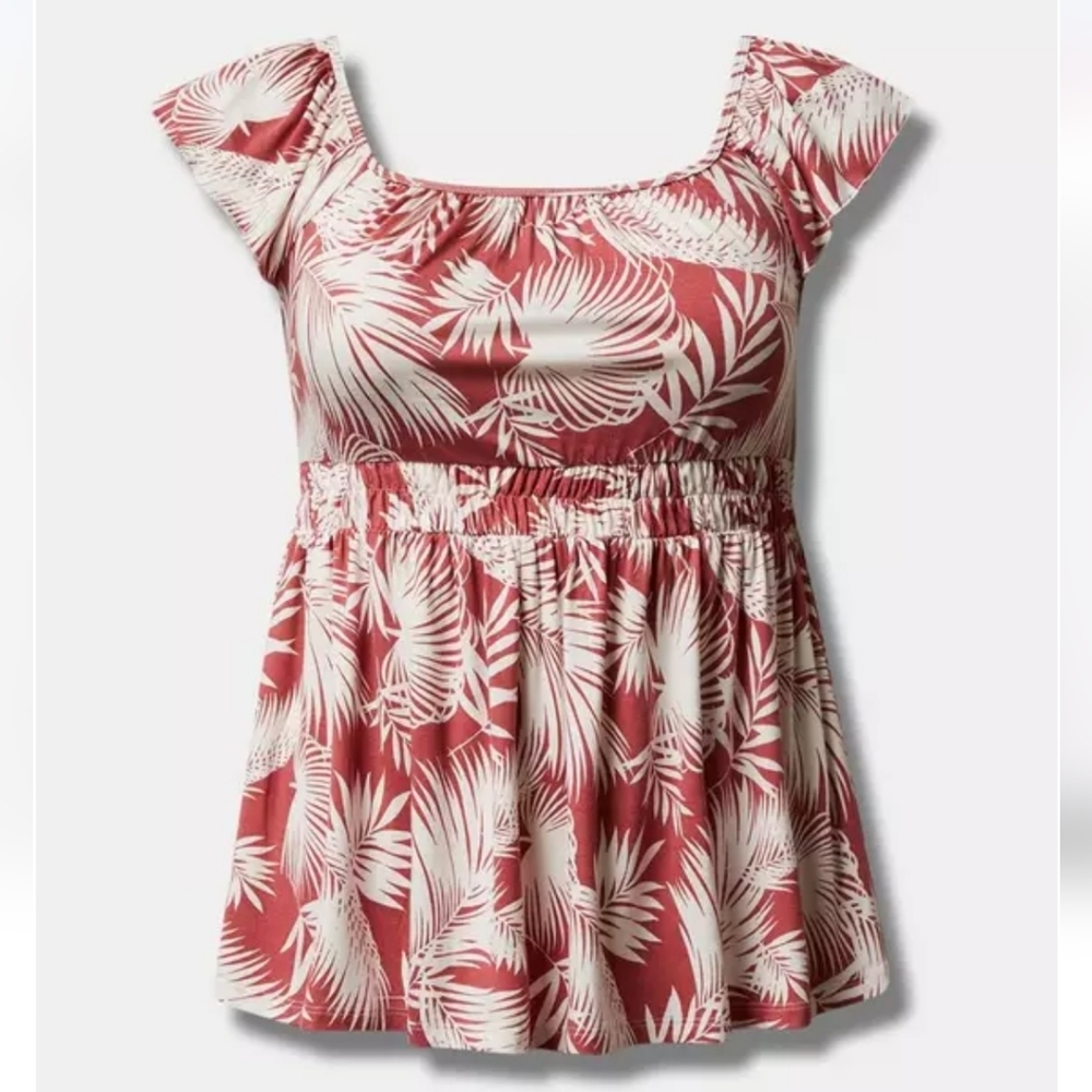 Torrid Dusty Rose & Ivory Tropical Flutter Sleeve Babydoll Top Size 2X